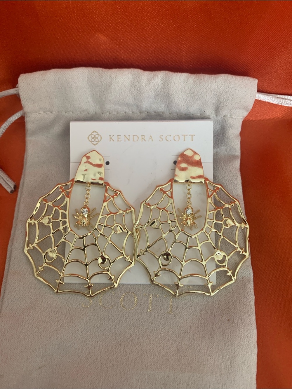 Kendra Scott Gold Spiderweb Drop Earrings with Cream and Coral Accents
